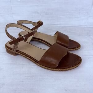 Stuart Weitzman Leather Sandals Size 11.5 Brown Twisted Ankle Strap Flat Classic